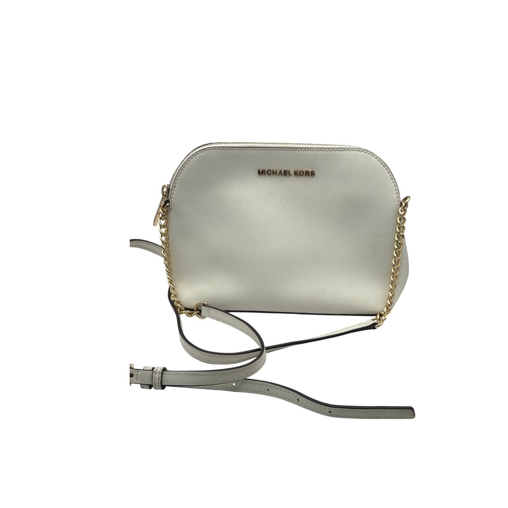 Michael Kors White Saffiano Leather Dome Crossbody Bag Gold Hardware
